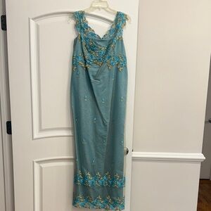 Custom Made Elegant Blue Embroidered Maternity Evening Dress